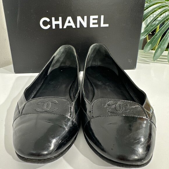 Chanel Black Leather Ballet Flats w/CC Logo Size 36 - Picture 8 of 8